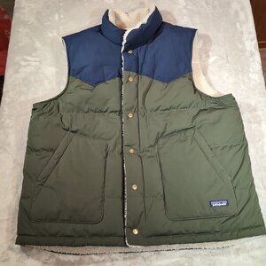 Patagonia Reversible Bivy Down Puffer Vest Mens XXL Green Sherpa Fleece Jacket